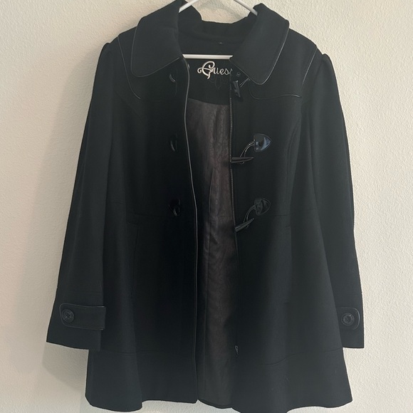 Guess Coat Women’s Wool Blend Zip Up Toggle Remobable Hood - Picture 2 of 8